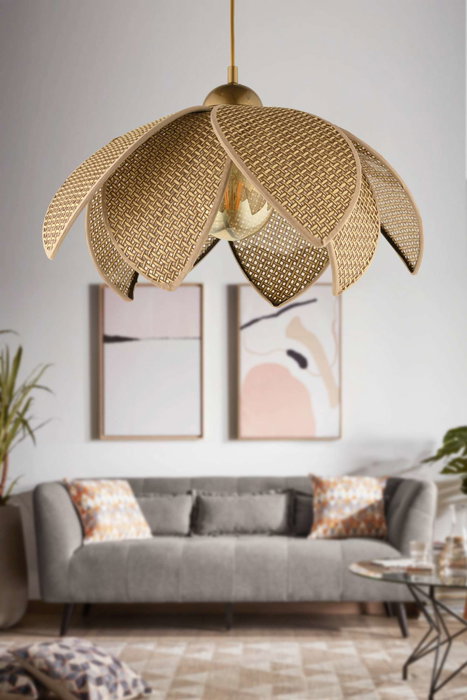Opviq Lámpara de Araña Beige y Dorado Ajustable